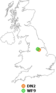 map showing distance between DN2 and WF9