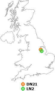 map showing distance between DN21 and LN2
