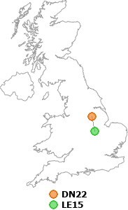 map showing distance between DN22 and LE15