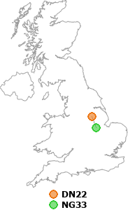 map showing distance between DN22 and NG33