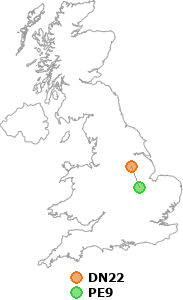 map showing distance between DN22 and PE9