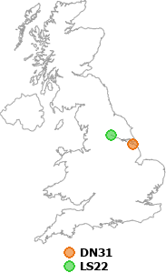 map showing distance between DN31 and LS22