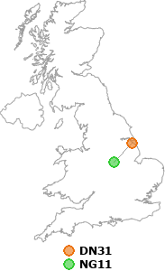 map showing distance between DN31 and NG11
