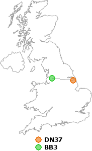 map showing distance between DN37 and BB3