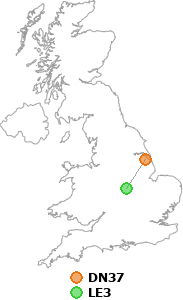 map showing distance between DN37 and LE3