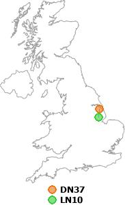 map showing distance between DN37 and LN10