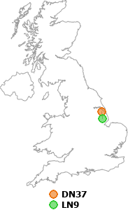 map showing distance between DN37 and LN9