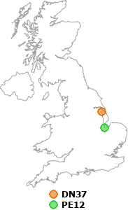 map showing distance between DN37 and PE12