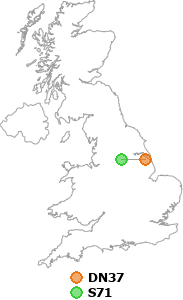 map showing distance between DN37 and S71
