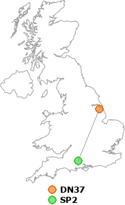map showing distance between DN37 and SP2