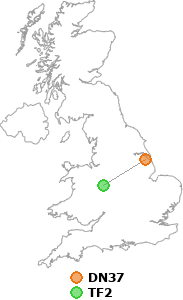 map showing distance between DN37 and TF2