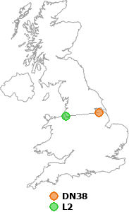 map showing distance between DN38 and L2