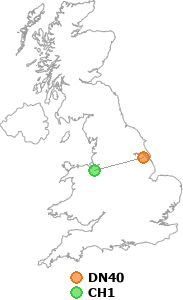 map showing distance between DN40 and CH1