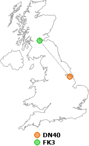 map showing distance between DN40 and FK3