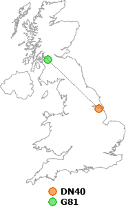 map showing distance between DN40 and G81