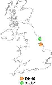map showing distance between DN40 and YO12