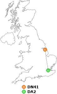map showing distance between DN41 and DA2