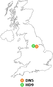 map showing distance between DN5 and HD9