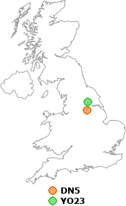 map showing distance between DN5 and YO23