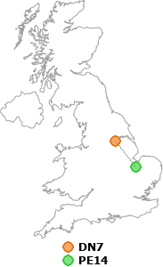 map showing distance between DN7 and PE14