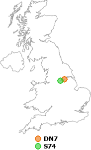 map showing distance between DN7 and S74