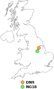 map showing distance between DN9 and NG18