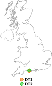 map showing distance between DT1 and DT2