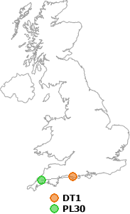 map showing distance between DT1 and PL30