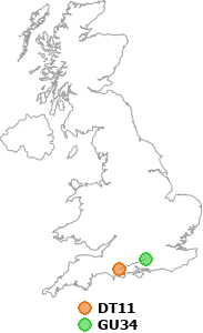 map showing distance between DT11 and GU34
