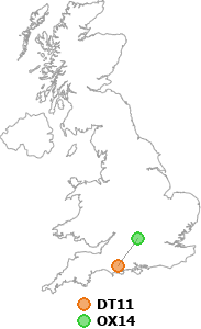 map showing distance between DT11 and OX14
