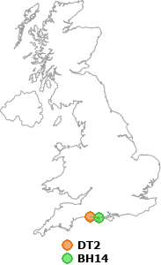 map showing distance between DT2 and BH14