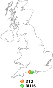 map showing distance between DT2 and BH16