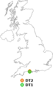 map showing distance between DT2 and DT1