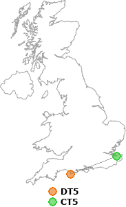 map showing distance between DT5 and CT5
