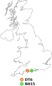 map showing distance between DT6 and BH15