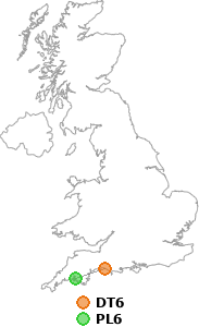 map showing distance between DT6 and PL6