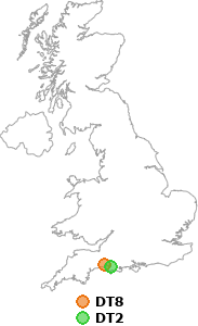 map showing distance between DT8 and DT2
