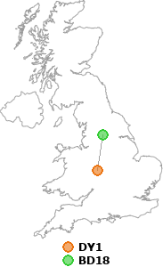 map showing distance between DY1 and BD18