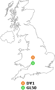 map showing distance between DY1 and GL50