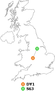 map showing distance between DY1 and S63