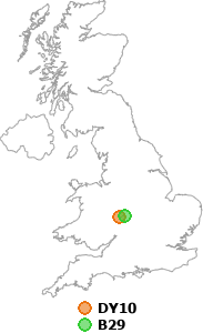 map showing distance between DY10 and B29