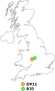 map showing distance between DY11 and B35