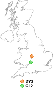 map showing distance between DY3 and GL2