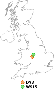 map showing distance between DY3 and WS15