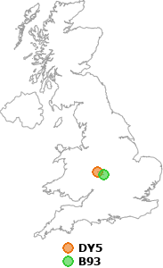 map showing distance between DY5 and B93