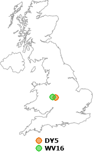 map showing distance between DY5 and WV16