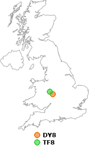 map showing distance between DY8 and TF8