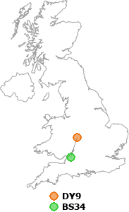 map showing distance between DY9 and BS34