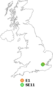 map showing distance between E1 and SE11