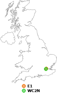 map showing distance between E1 and WC2N